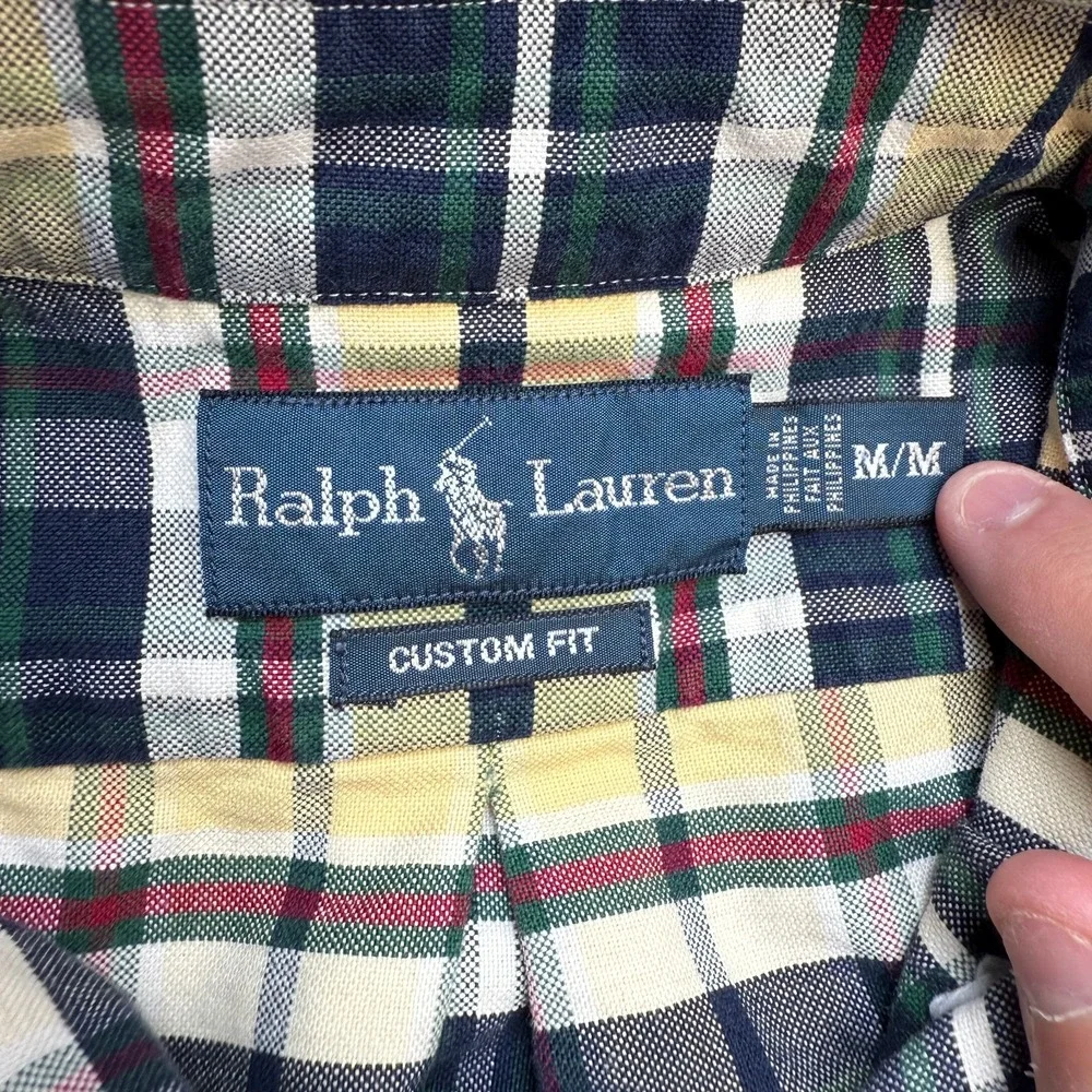 Polo Ralph‎ Lauren Shirt Mens Medium Plaid Custom Oxford Button Down Flesh Pony
